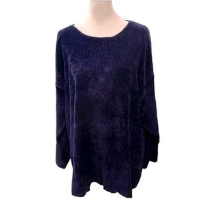 Vintage Henri Bendel Chenille Jewel Neck Sweater. Midnight Blue. Size L. EUC